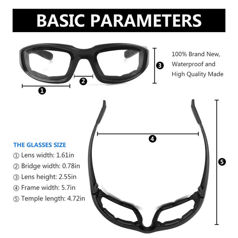 surpassme 3 Pair Motorcycle Riding Glasses Padding Goggles UV Protection Dustproof WindproofMotorcycle Sunglasses with Clear Lens for Outdoor sports Actives - Image 4